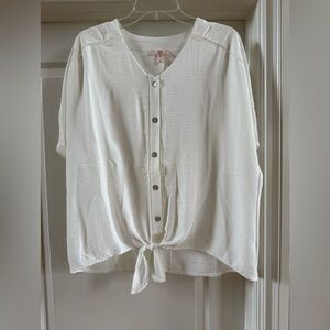 Como Vintage Women’s White Tie Button Up Shirt Blouse Size Medium